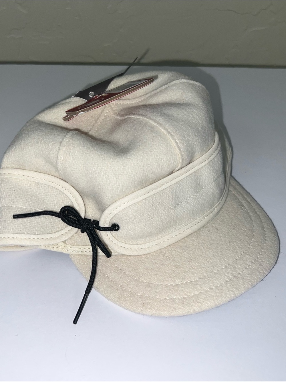 Cream Wool Stormy Kromer Cap with Black Tie Detail